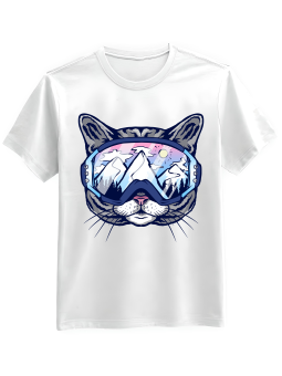 Koszulka Koszulka Męska Kot Snowboard Gogle Biała - Śmieszne T-Shirty z Nadrukami ?