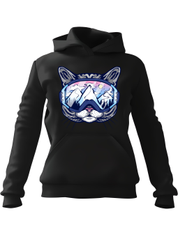 Bluza Damska z kapturem Kot Snowboard Gogle Czarna - Modna Odzież z Nadrukami ?