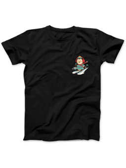 Koszulka Koszulka Damska Pingwinek Narciarz z Nadrukiem Na Piersi Czarna - Śmieszne T-Shirty z Nadrukami ?