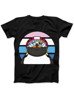 Koszulka Koszulka Damska Pingwin Retro Snowboard Czarna - Śmieszne T-Shirty z Nadrukami ?