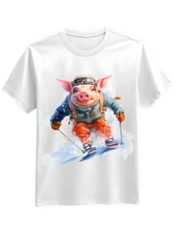 Koszulka Koszulka Męska Świnka Na Nartach Biała - Śmieszne T-Shirty z Nadrukami ?