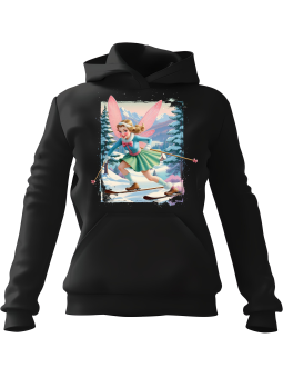 Bluza Damska z kapturem Wróżka Na Nartach Czarna - Modna Odzież z Nadrukami ?