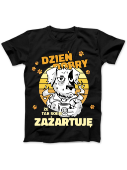 Koszulka Koszulka Damska Żart Dzień Dobry Czarna - Śmieszne T-Shirty z Nadrukami ?