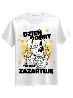 Koszulka Koszulka Męska Żart Dzień Dobry Biała - Śmieszne T-Shirty z Nadrukami ?