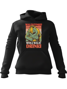 Bluza Damska z kapturem Nosacz Drinki Walentynki Czarna - Modna Odzież z Nadrukami ?