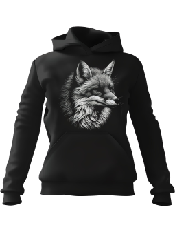 Bluza Damska z kapturem Realistyczny Lis Czarna - Modna Odzież z Nadrukami ?