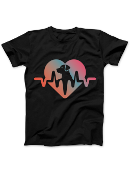 Koszulka Koszulka Damska Dog Love Heartbeat Czarna - Śmieszne T-Shirty z Nadrukami ?