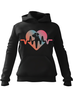 Bluza Damska z kapturem Dog Love Heartbeat Czarna - Modna Odzież z Nadrukami ?