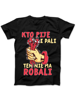 Koszulka Koszulka Damska Kto Pije i Pali Czarna - Śmieszne T-Shirty z Nadrukami ?