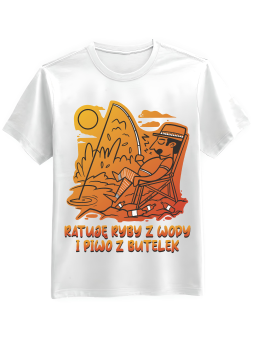 Koszulka Koszulka Męska Ratuję Ryby Biała - Śmieszne T-Shirty z Nadrukami ?