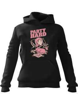 Bluza Damska z kapturem Bed Party Hard Czarna - Modna Odzież z Nadrukami ?