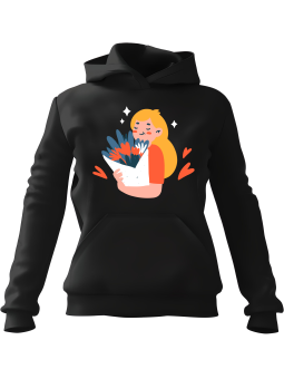 Bluza Damska z kapturem Pani z Kwiatami Czarna - Modna Odzież z Nadrukami ?