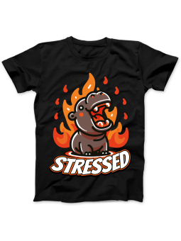 Koszulka Koszulka Damska Stressed Hippo Czarna - Śmieszne T-Shirty z Nadrukami ?