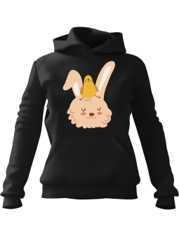 Bluza Damska z kapturem Zajączek z Kurczaczkiem Czarna - Modna Odzież z Nadrukami ?