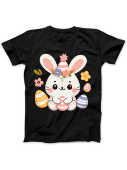 Koszulka Koszulka Damska Słodki Zajączek z Jajeczkami Czarna - Śmieszne T-Shirty z Nadrukami ?