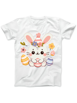 Koszulka Koszulka Damska Słodki Zajączek z Jajeczkami Biała - Śmieszne T-Shirty z Nadrukami ?