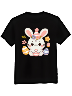 Koszulka Koszulka Męska Słodki Zajączek z Jajeczkami Czarna - Śmieszne T-Shirty z Nadrukami ?