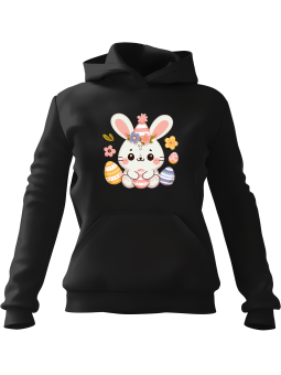 Bluza Damska z kapturem Słodki Zajączek z Jajeczkami Czarna - Modna Odzież z Nadrukami ?