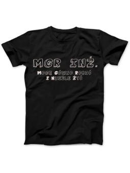 Koszulka Koszulka Damska Mgr. Inż. Tekst Czarna - Śmieszne T-Shirty z Nadrukami ?