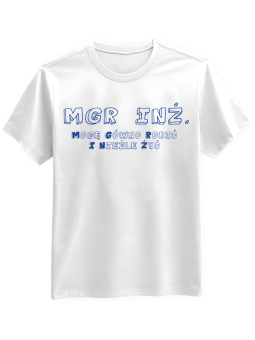 Koszulka Koszulka Męska Mgr. Inż. Tekst Biała - Śmieszne T-Shirty z Nadrukami ?