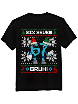 Koszulka Męska 67 Brainrot Christmas Czarna