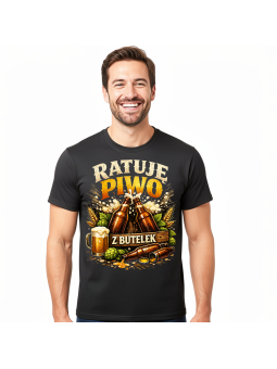 Koszulka Męska Ratuję Piwo z Butelek