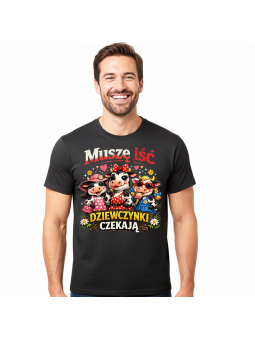 Koszulka Męska Krowy Dziewczynki Czekają