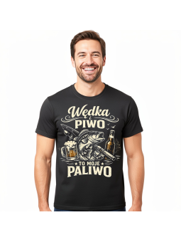 Koszulka Męska Wędka i Piwo To Moje Paliwo