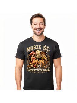 Koszulka męska Las Muszę iść Grzyby Wzywają czarna | HiPanda
