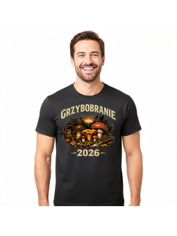 Grzybobranie 2026 czarna – koszulka dla grzybiarza | HiPanda