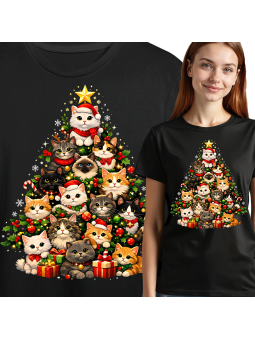 Koszulka Damska Rasy Kotów Świąteczna Choinka